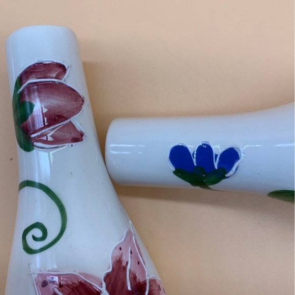 2 Hand painted bud vases with colorful flowers  7" - Picture 7 of 11